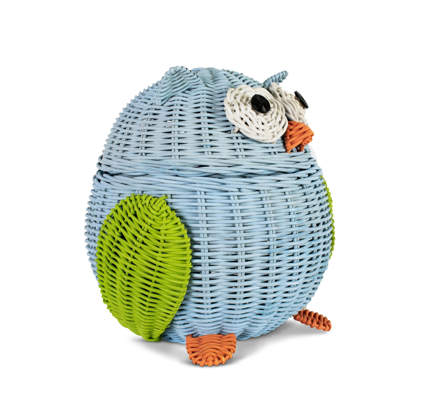 Blue Owl Rattan Storage Basket with Lid Decorative Home Decor Hand Woven Shelf Organizer Cute Handmade Handcrafted Gift Art Decoration Artwork Wicker