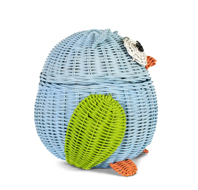 Blue Owl Rattan Storage Basket with Lid Decorative Home Decor Hand Woven Shelf Organizer Cute Handmade Handcrafted Gift Art Decoration Artwork Wicker