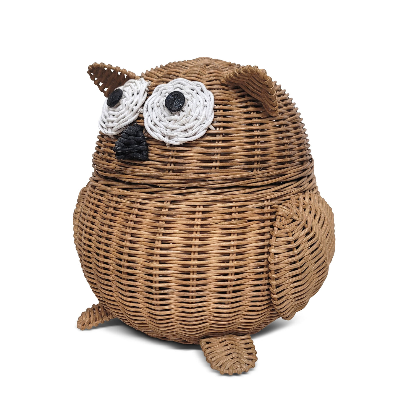 Brown Owl Rattan Storage Basket with Lid Decorative Home Decor Hand Woven Shelf Organizer Cute Handmade Handcrafted Gift Art Decoration Artwork Wicker