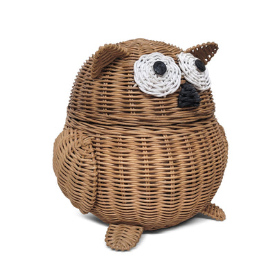 Brown Owl Rattan Storage Basket with Lid Decorative Home Decor Hand Woven Shelf Organizer Cute Handmade Handcrafted Gift Art Decoration Artwork Wicker