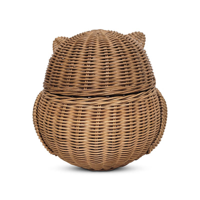 Brown Owl Rattan Storage Basket with Lid Decorative Home Decor Hand Woven Shelf Organizer Cute Handmade Handcrafted Gift Art Decoration Artwork Wicker
