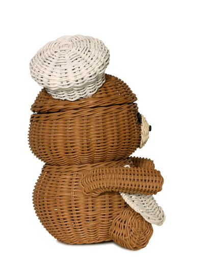 Chef Bear Rattan Storage Basket with Lid Decorative Home Decor Hand Woven Shelf Organizer Cute Handmade Handcrafted Gift Art Decoration Artwork Wicker