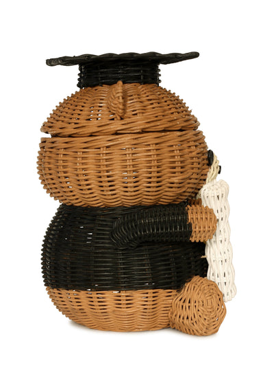 Graduation Bear Rattan Storage Basket with Lid Decorative Home Decor Hand Woven Shelf Organizer Cute Handmade Handcrafted Gift Art Decoration Wicker