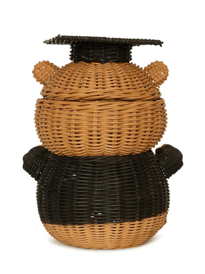 Graduation Bear Rattan Storage Basket with Lid Decorative Home Decor Hand Woven Shelf Organizer Cute Handmade Handcrafted Gift Art Decoration Wicker