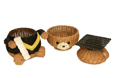 Graduation Bear Rattan Storage Basket with Lid Decorative Home Decor Hand Woven Shelf Organizer Cute Handmade Handcrafted Gift Art Decoration Wicker
