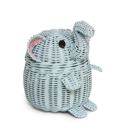 Blue Elephant Rattan Storage Basket With Lid Hand Woven Shelf Organizer Cute Handmade Gift Wicker