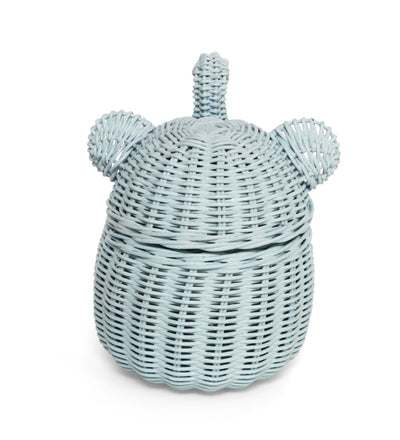 Blue Elephant Rattan Storage Basket With Lid Hand Woven Shelf Organizer Cute Handmade Gift Wicker