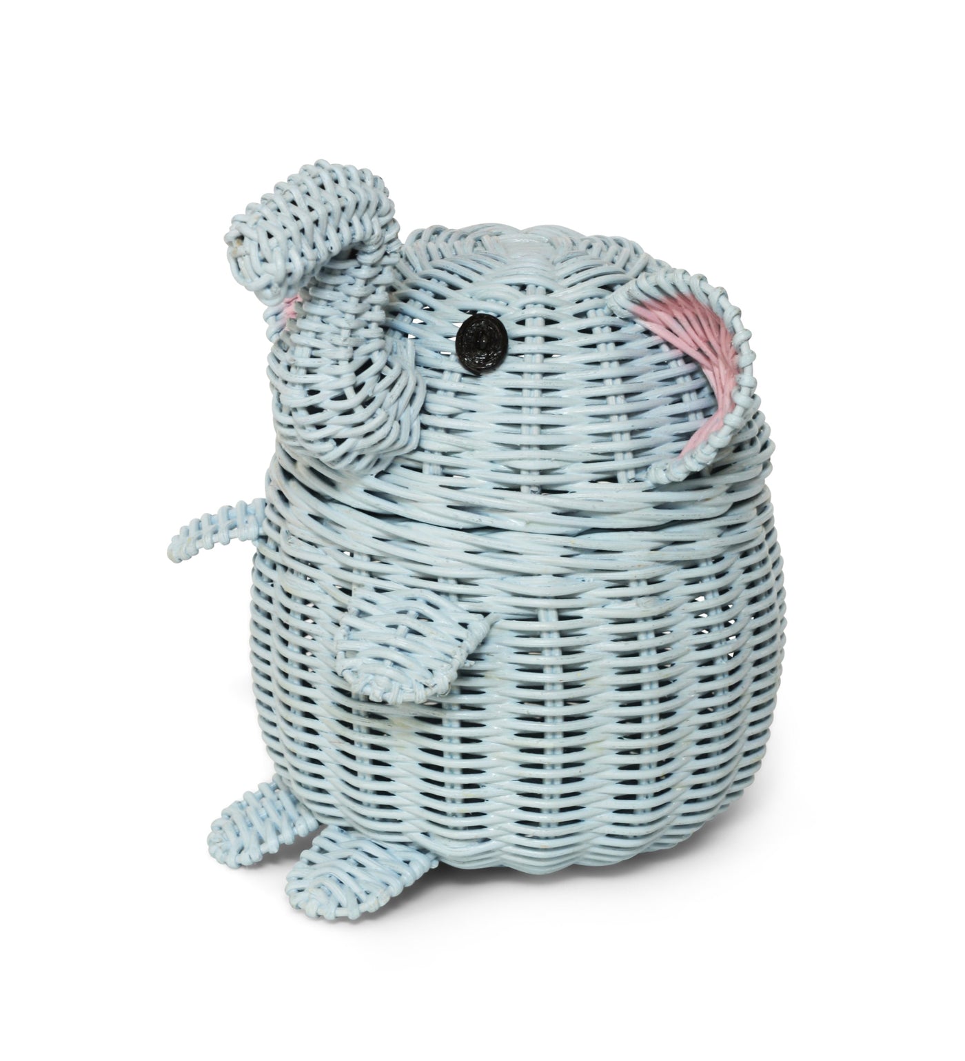 Blue Elephant Rattan Storage Basket With Lid Hand Woven Shelf Organizer Cute Handmade Gift Wicker