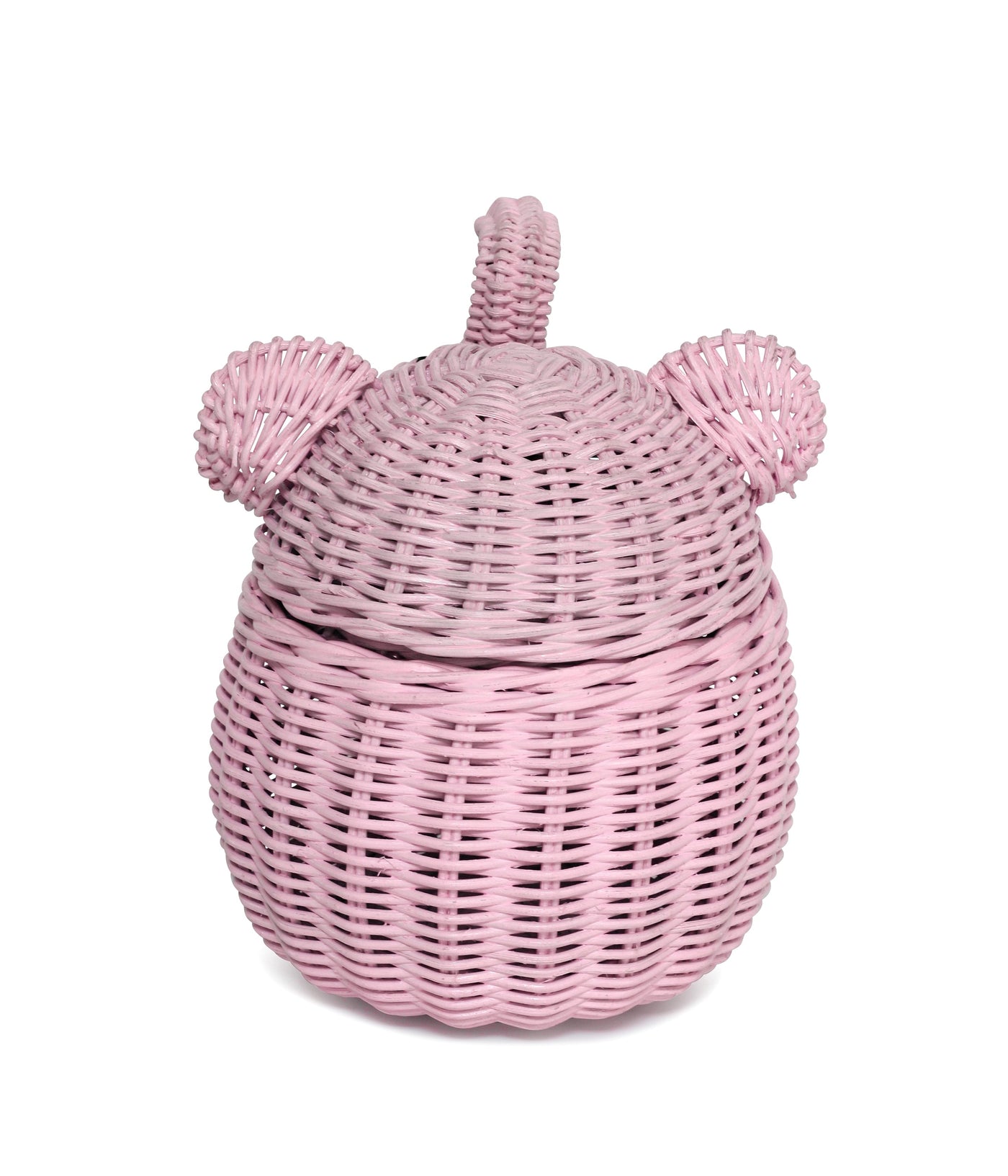 Pink Elephant Rattan Storage Basket With Lid Hand Woven Shelf Organizer Cute Handmade Gift Wicker