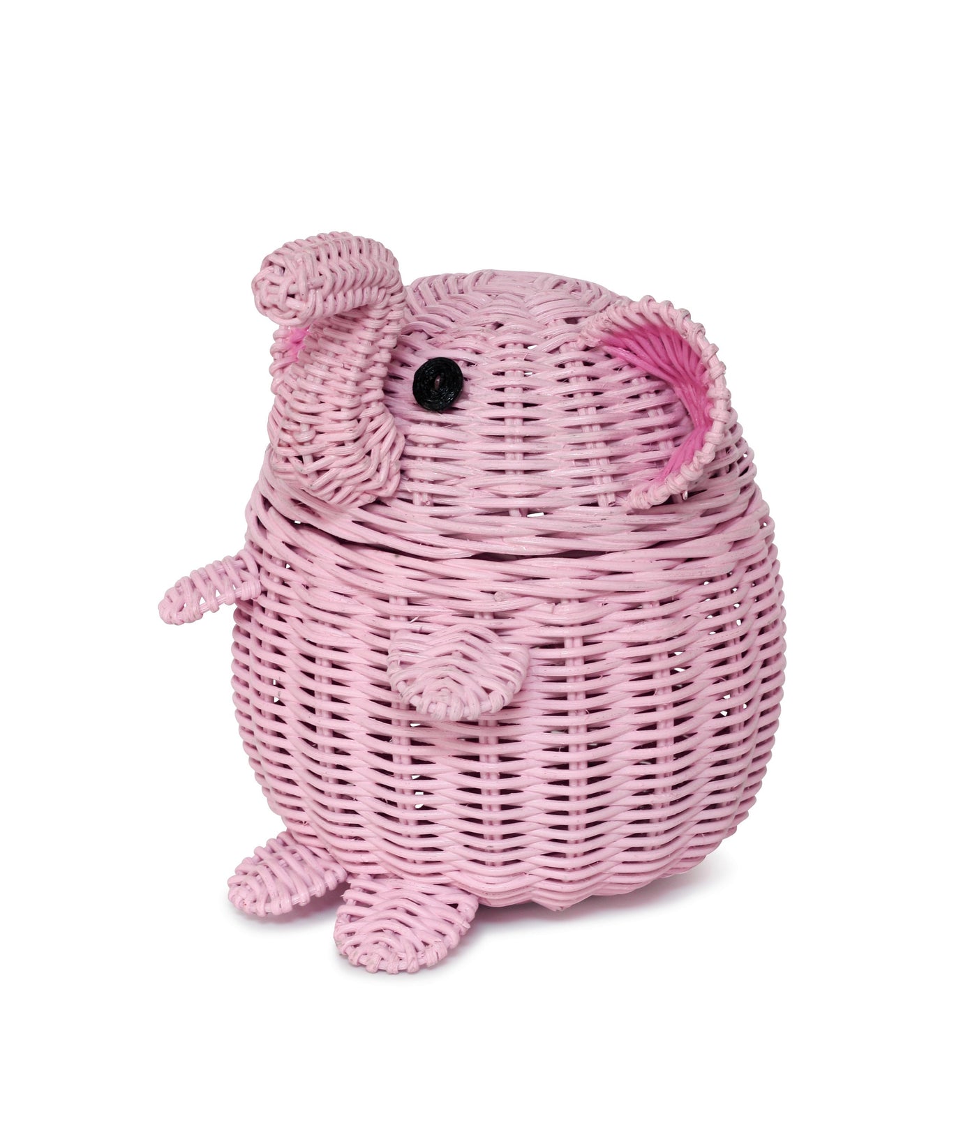 Pink Elephant Rattan Storage Basket With Lid Hand Woven Shelf Organizer Cute Handmade Gift Wicker
