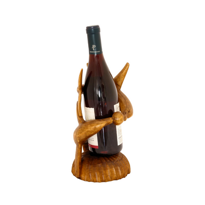 Wooden Handmade Wine Rack Bottle Holder Free Standing Two Dolphins Fish Wood Rustic Hand Carved Home Decor Accent Decoration Gift Bar Art Handcrafted