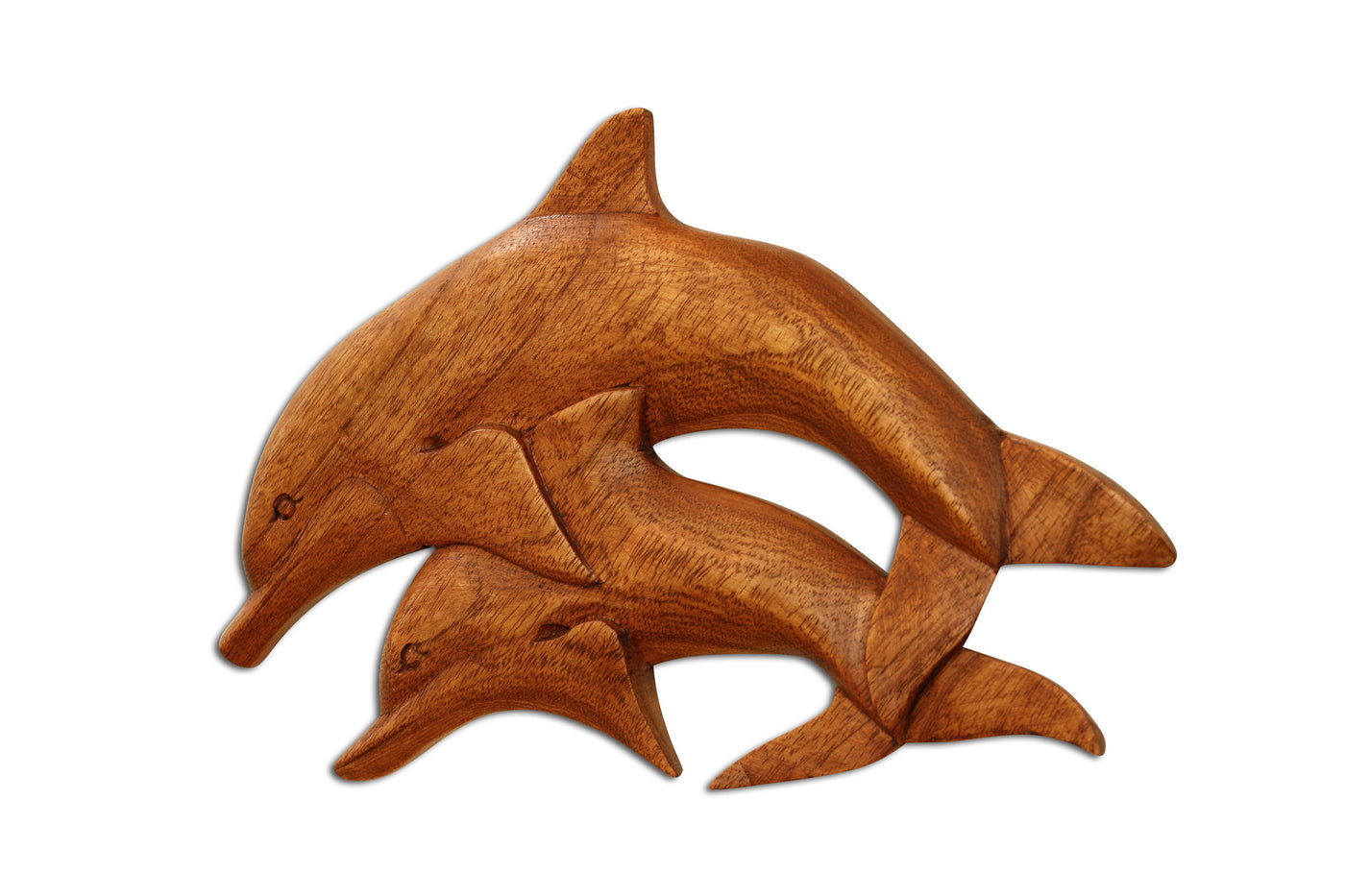 Wooden 2 Dolphins Wall Decor Plaque Hanging Sculpture Hand Carved Accent Fish Handcrafted Handmade Seaside Tropical Nautical Ocean Coastal Wood Home