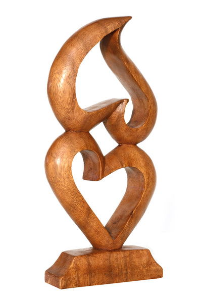 12" Wooden Handmade Abstract Sculpture Statue Handcrafted "Two Hearts, One Love" Gift Art Home Decor Figurine Accent Decoration Artwork Hand Carved