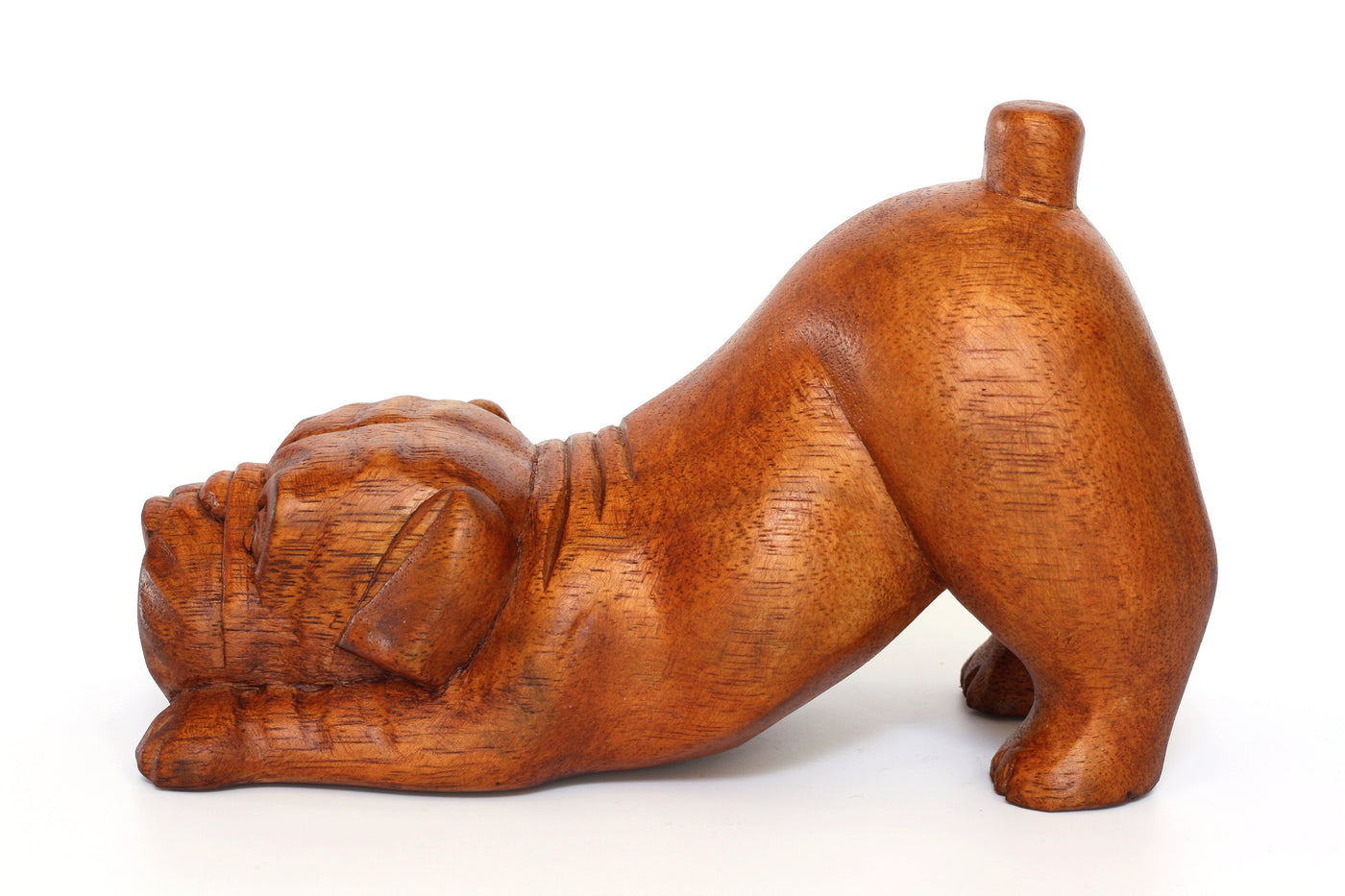 Wooden Hand Carved Crouching English Bulldog Statue Figurine Sculpture Art Decorative Home Decor Accent Handmade Handcrafted Wood Decoration Gift Dog