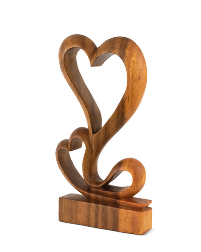 12" Wooden Handmade Abstract Sculpture Statue Handcrafted "Hearts Blossom" Gift Decorative Home Decor Figurine Accent Decoration Artwork Hand Carved