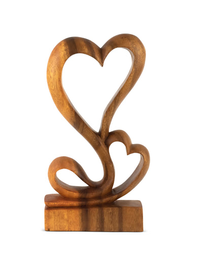 12" Wooden Handmade Abstract Sculpture Statue Handcrafted "Hearts Blossom" Gift Decorative Home Decor Figurine Accent Decoration Artwork Hand Carved