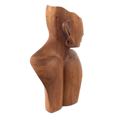12" Wooden Hand Carved Abstract Woman Faceless Sculpture Handmade Handcrafted Art Statue Home Decor Figurine Accent Decoration Necklace Display Stand