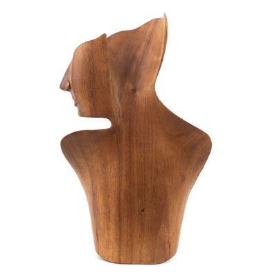 12" Wooden Hand Carved Abstract Woman Faceless Sculpture Handmade Handcrafted Art Statue Home Decor Figurine Accent Decoration Necklace Display Stand