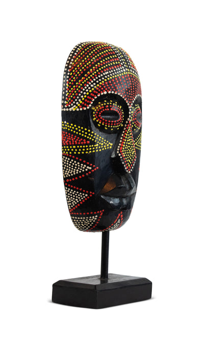 Wooden Hand Carved African Oval Face Mask in Dot Painting with Stand Handmade Primitive Tribal Statue Sculpture Tiki Handcrafted Art Home Decor Accent Figurine Decoration