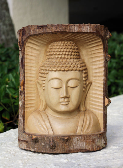 Wooden Serene Buddha Bust Head Crocodile Wood Statue Hand Carved Sculpture Handmade Figurine Decorative Home Decor Accent Handcrafted