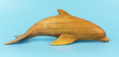 Wooden Hand Carved Dolphin Statue Sculpture Wood Decor Accent Fish Figurine Handmade Seaside Tropical Nautical Ocean Coastal Swimming Diving Dolphin