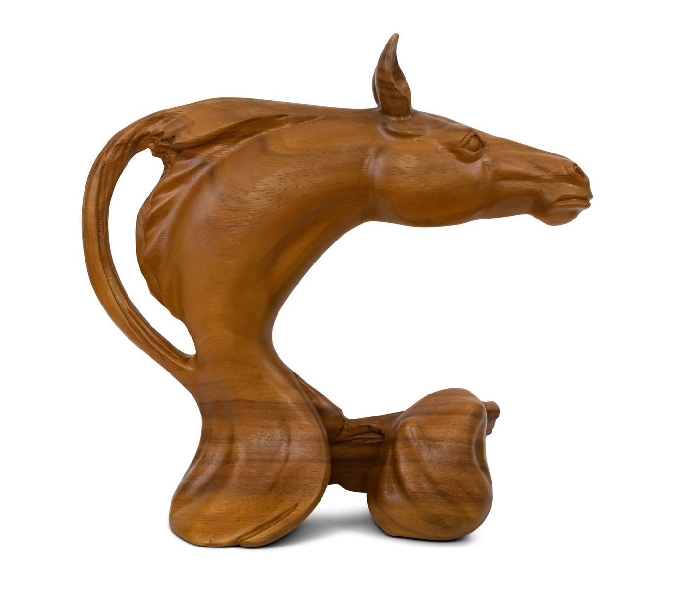 17" Wooden Solid Hand Carved Horse Head Abstract Sculpture Art Statue