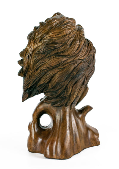 16" Solid Wood Hand Carved Lion Head Statue Sculpture Handcrafted Art Decoration Home Decor Accent Decorative Wood Figurine Handmade