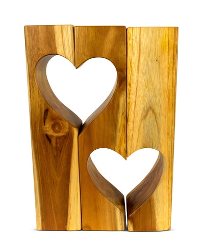 Set of 3 Wooden Hand Carved Candle Holder Heart Shaped Decorative Home Decor Accent Gift Handcrafted Decoration Candlestick Handmade Tea Light