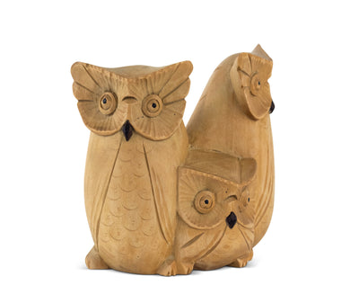 Wooden Handmade Owl and Family Figurine Handcrafted Hoot Statue Art Home Decor Sculpture Hand Carved Decorative Accent Decoration