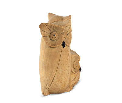 Wooden Handmade Owl and Family Figurine Handcrafted Hoot Statue Art Home Decor Sculpture Hand Carved Decorative Accent Decoration