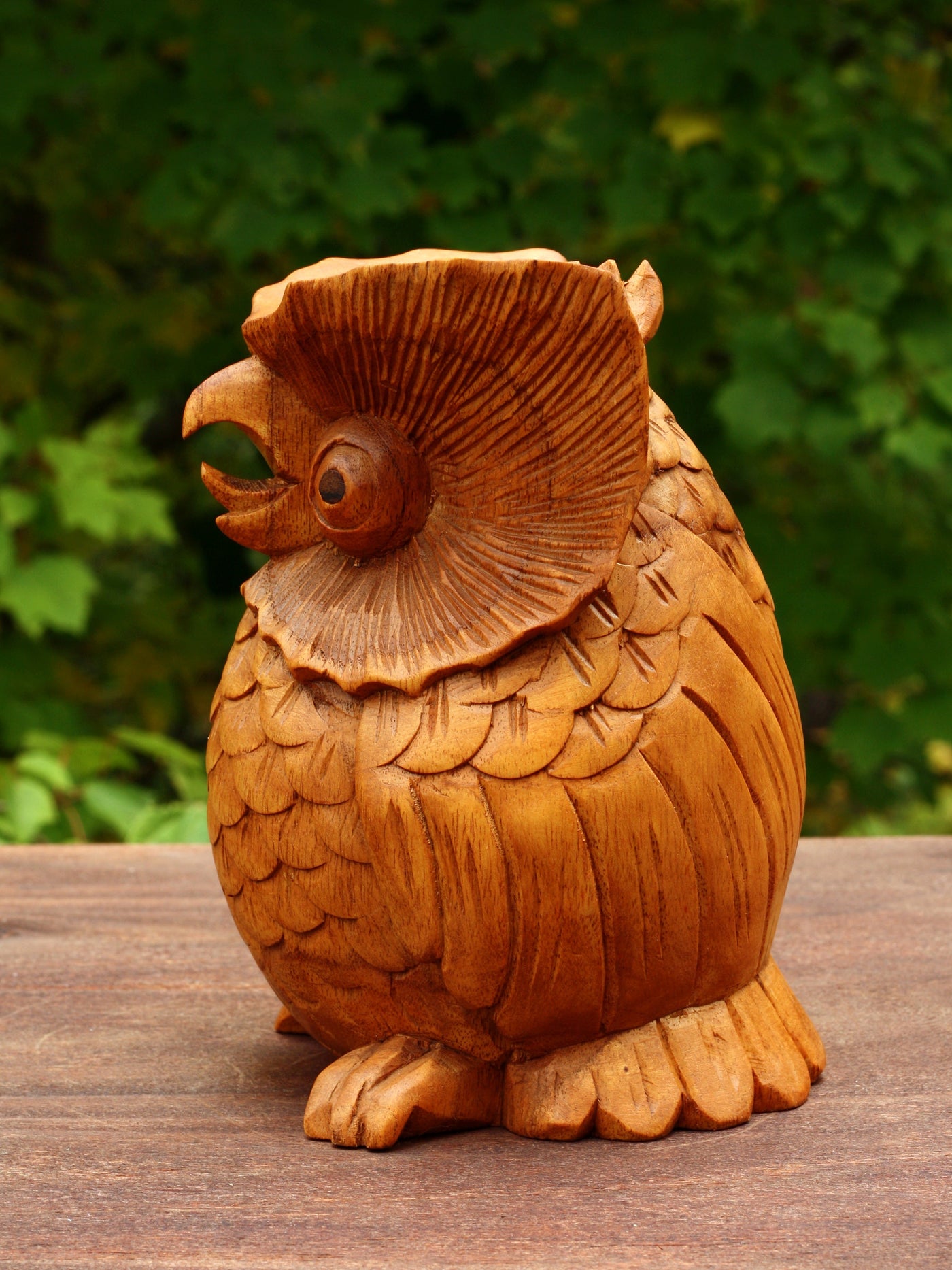 Wooden Hand Carved Owl Statue Figurine Sculpture Art Decorative Home Decor Accent Handmade Handcrafted Decoration Bird Hoot