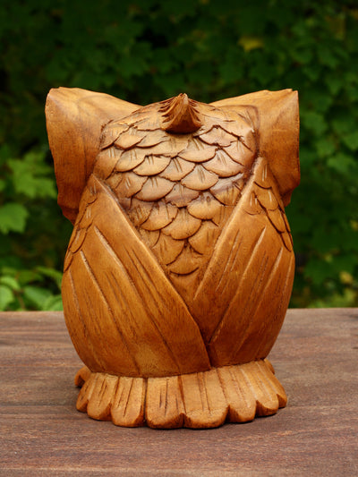 Wooden Hand Carved Owl Statue Figurine Sculpture Art Decorative Home Decor Accent Handmade Handcrafted Decoration Bird Hoot