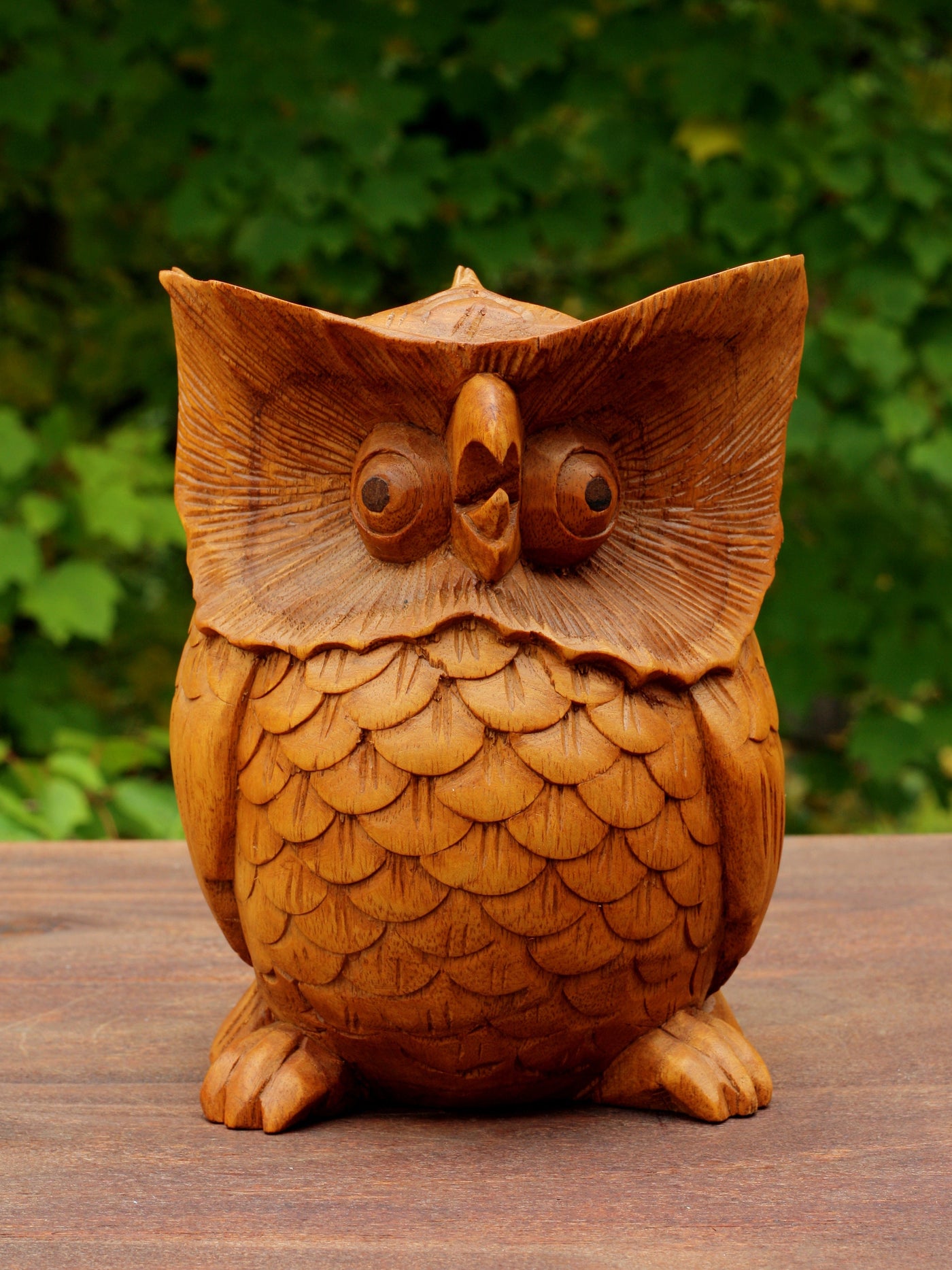 Wooden Hand Carved Owl Statue Figurine Sculpture Art Decorative Home Decor Accent Handmade Handcrafted Decoration Bird Hoot