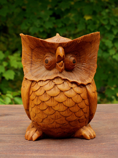 Wooden Hand Carved Owl Statue Figurine Sculpture Art Decorative Home Decor Accent Handmade Handcrafted Decoration Bird Hoot