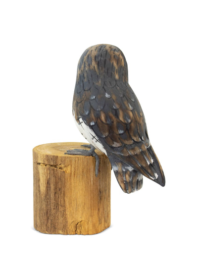 Wooden Hand Carved Owl Standing on Log Statue Bird Figurine Sculpture Art Decorative Home Decor Accent Gift Handcrafted Decoration Handmade