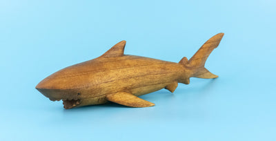 Wooden Hand Carved Shark Statue Sculpture Wood Home Decor Accent Figurine Handcrafted Handmade Seaside Fish Tropical Nautical Ocean Coastal Decoration