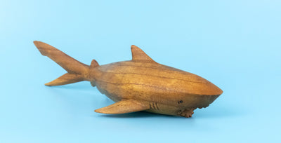Wooden Hand Carved Shark Statue Sculpture Wood Home Decor Accent Figurine Handcrafted Handmade Seaside Fish Tropical Nautical Ocean Coastal Decoration