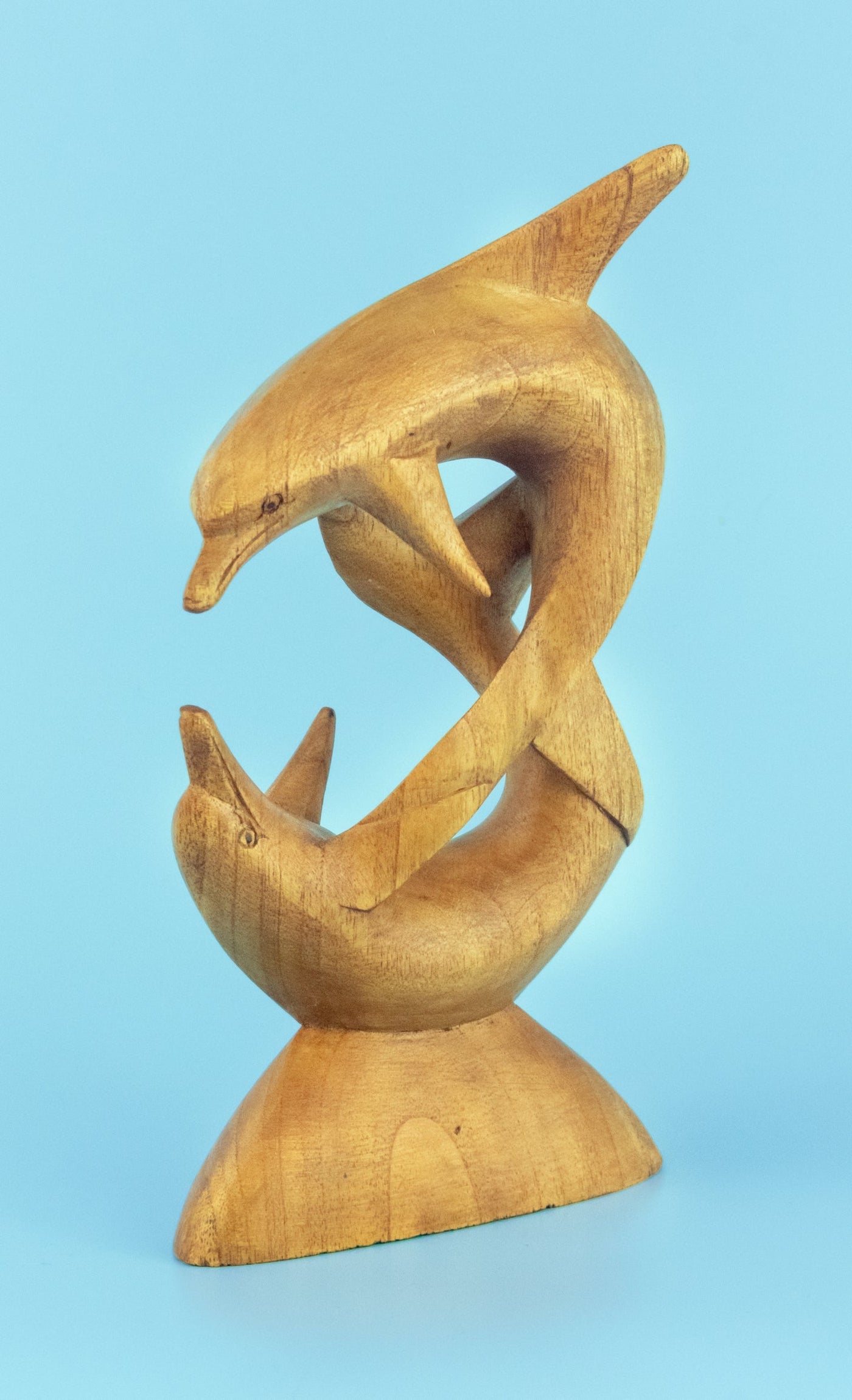 Wooden Hand Carved Two Dolphins Playing Statue Sculpture Wood Decor Accent Fish Figurine Handcrafted Handmade Seaside Tropical Nautical Ocean Coastal