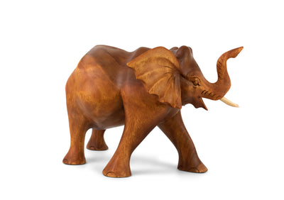 Large Wooden Hand Carved Walking Elephant Statue Figurine Sculpture Art Decorative Rustic Home Decor Accent Handmade Handcrafted Decoration