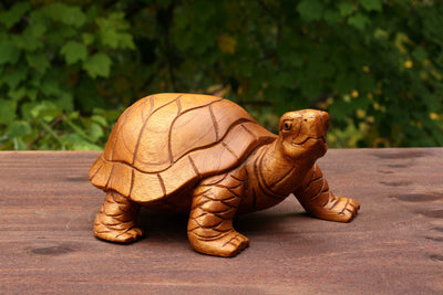 Wooden Walking Tortoise Turtle Statue Hand Carved Sculpture Wood Home Decor Accent Figurine Handcrafted Handmade Seaside Tropical Nautical Coastal