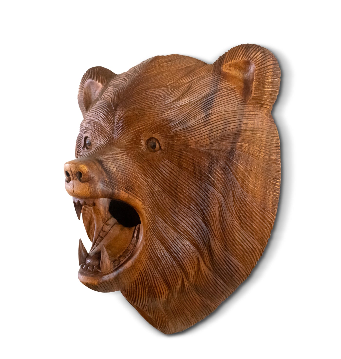 12" Wooden Hand Carved Wall Bear Head Mask Hanging Handcrafted Handmade Figurine Sculpture Lodge Cabin Outdoor Indoor Decorative Home Decor Accent