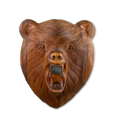 12" Wooden Hand Carved Wall Bear Head Mask Hanging Handcrafted Handmade Figurine Sculpture Lodge Cabin Outdoor Indoor Decorative Home Decor Accent