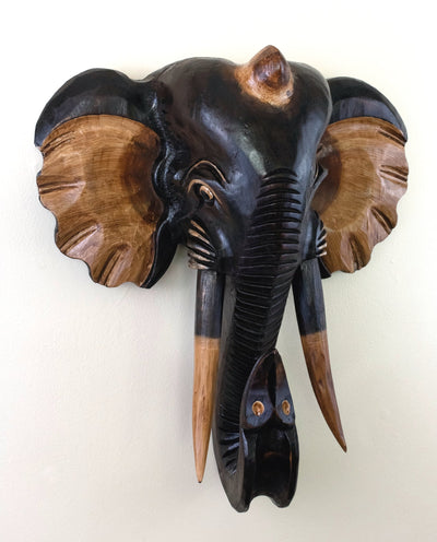 Wooden Brown Elephant Wall Statue Sculpture Hanging Home Decor Hand Carved Handmade Accent Decoration Wood