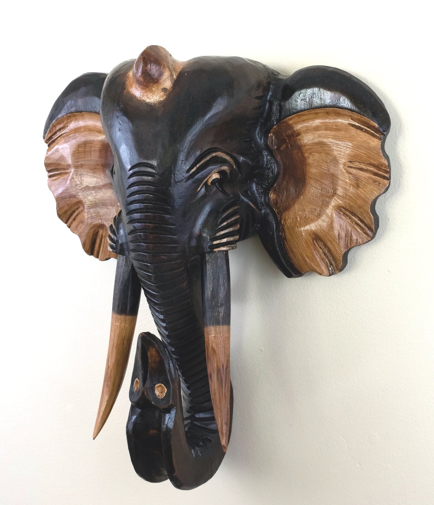 Wooden Brown Elephant Wall Statue Sculpture Hanging Home Decor Hand Carved Handmade Accent Decoration Wood