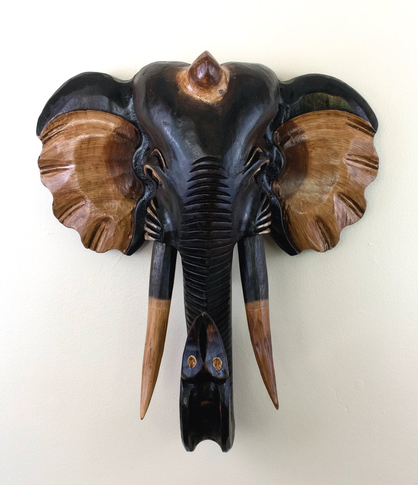 Wooden Brown Elephant Wall Statue Sculpture Hanging Home Decor Hand Carved Handmade Accent Decoration Wood