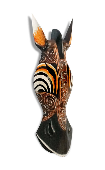 Wooden Tribal African Giraffe Mask Hand Carved Wall Plaque Hanging Home Decor Accent Sculpture Decoration Handmade Handcrafted Swirl Motif