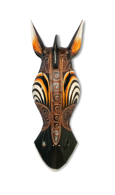 Wooden Tribal African Giraffe Mask Hand Carved Wall Plaque Hanging Home Decor Accent Sculpture Decoration Handmade Handcrafted Swirl Motif