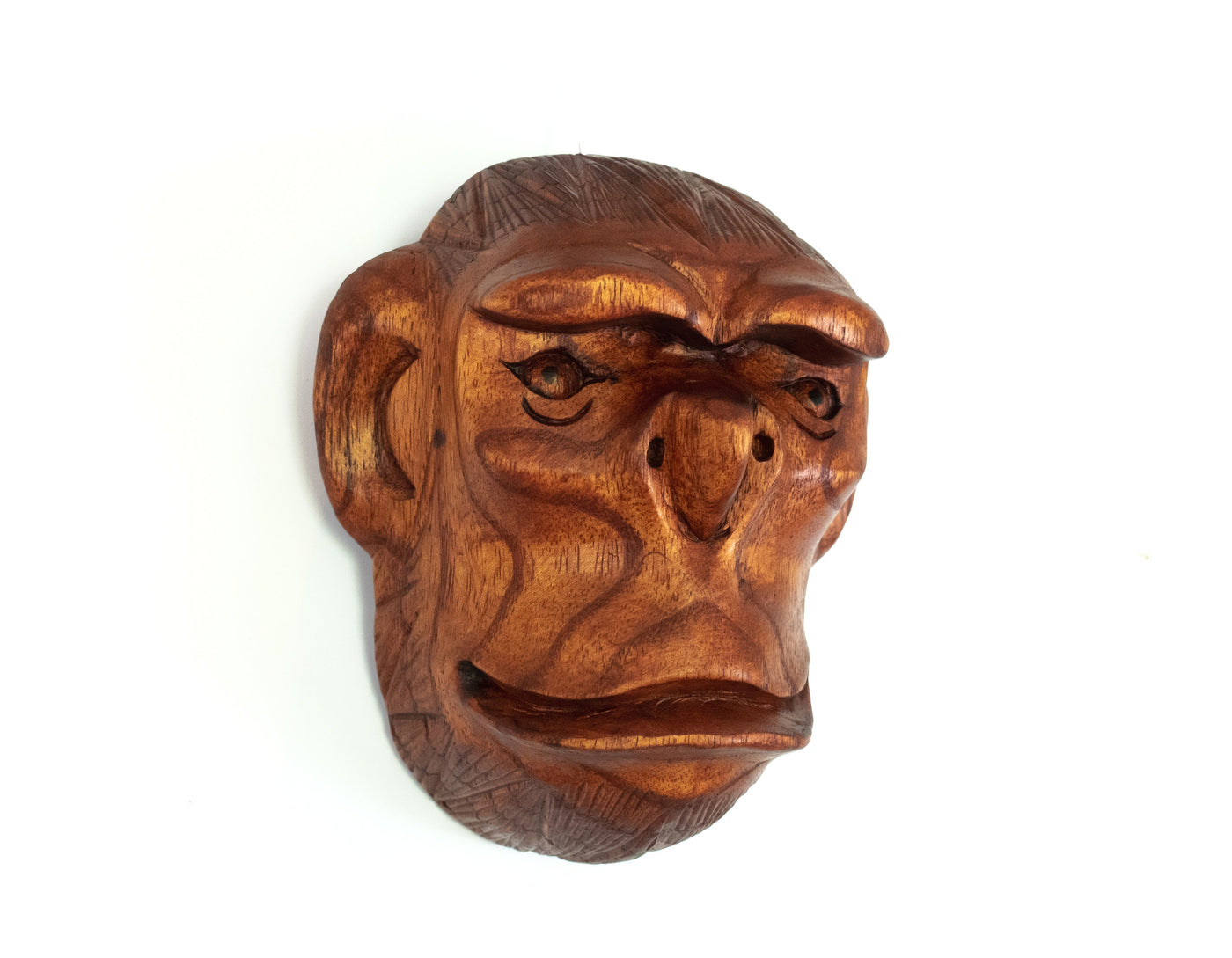 Wooden Hand Carved Wall Mask Monkey Face Sculpture Hanging Figurine Handmade Art Rustic Decorative Home Decor Accent Handcrafted Wood Decoration