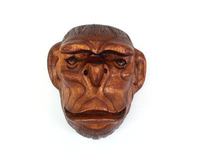 Wooden Hand Carved Wall Mask Monkey Face Sculpture Hanging Figurine Handmade Art Rustic Decorative Home Decor Accent Handcrafted Wood Decoration