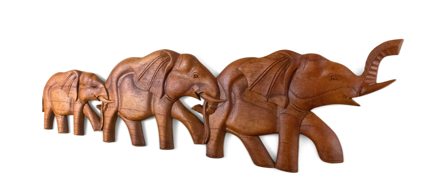 29" Wooden Elephant Wall Decor Plaque Hanging Art Sculpture Hand Carved Decorative Accent Handcrafted Rustic Handmade Wood Home Decoration
